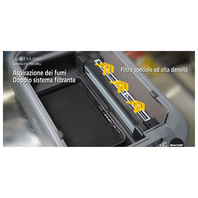 Macom 849 Smokeless Fan Grill Griglia Elettrica Senza Fumo Cappa Aspirante Integrata 1500W colore Antracite