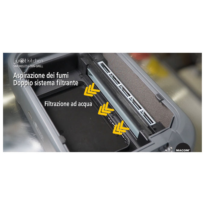 Macom 849 Smokeless Fan Grill Griglia Elettrica Senza Fumo Cappa Aspirante Integrata 1500W colore Antracite