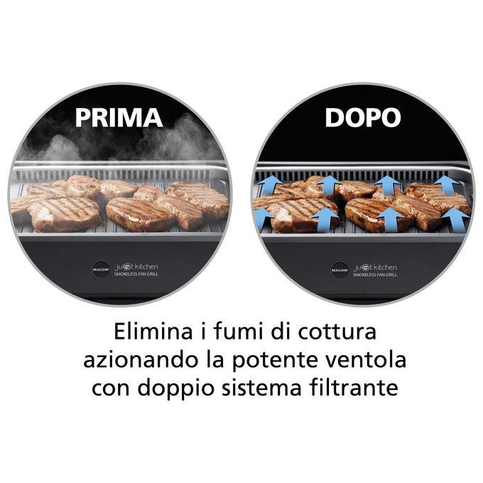 Macom 849 Smokeless Fan Grill Griglia Elettrica Senza Fumo Cappa Aspirante Integrata 1500W colore Antracite