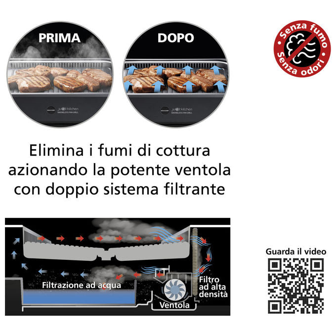 Macom 849 Smokeless Fan Grill Griglia Elettrica Senza Fumo Cappa Aspirante Integrata 1500W colore Antracite
