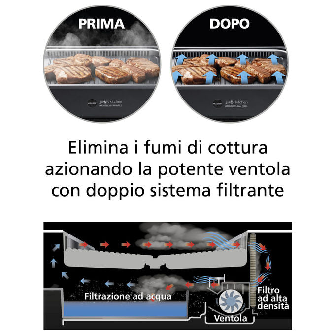 Macom 849 Smokeless Fan Grill Griglia Elettrica Senza Fumo Cappa Aspirante Integrata 1500W colore Antracite