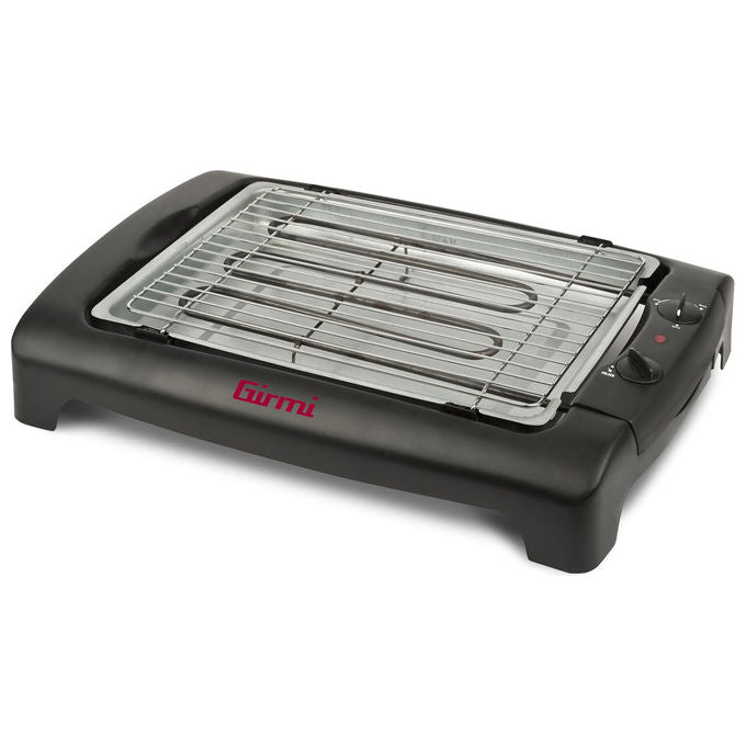 Girmi BQ1200 Barbecue Elettrico Griglia Inox 34x24.5 cm 2000W Termostato Regolabile Vassoio Smontabile colore Argento