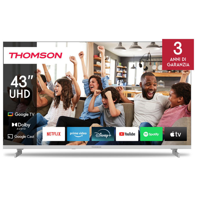 Thomson 43UG4S14W Smart TV 43'' 4K Ultra HD Google TV Direct-LED HDR10 Dolby Audio Wi-Fi colore Bianco