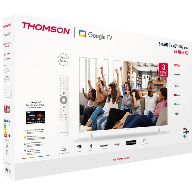 Thomson 43UG4S14W Smart TV 43'' 4K Ultra HD Google TV Direct-LED HDR10 Dolby Audio Wi-Fi colore Bianco