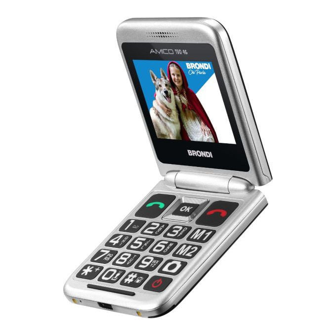 Brondi SF20251013B0FSD5BFV4 Amico Tuo 4G Cellulare a Conchiglia per Anziani Dual SIM VoLTE Tasto SOS Display 2.4'' Bluetooth 5.1 MicroSD 32GB colore Nero