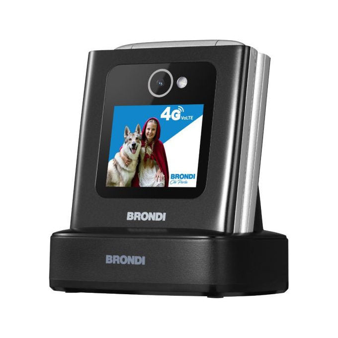 Brondi SF20251013B0FSD5BFV4 Amico Tuo 4G Cellulare a Conchiglia per Anziani Dual SIM VoLTE Tasto SOS Display 2.4'' Bluetooth 5.1 MicroSD 32GB colore Nero