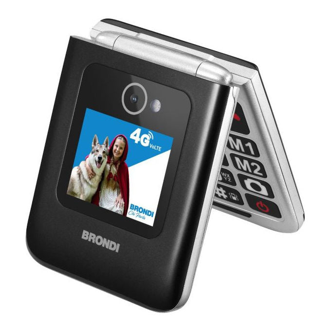 Brondi SF20251013B0FSD5BFV4 Amico Tuo 4G Cellulare a Conchiglia per Anziani Dual SIM VoLTE Tasto SOS Display 2.4'' Bluetooth 5.1 MicroSD 32GB colore Nero