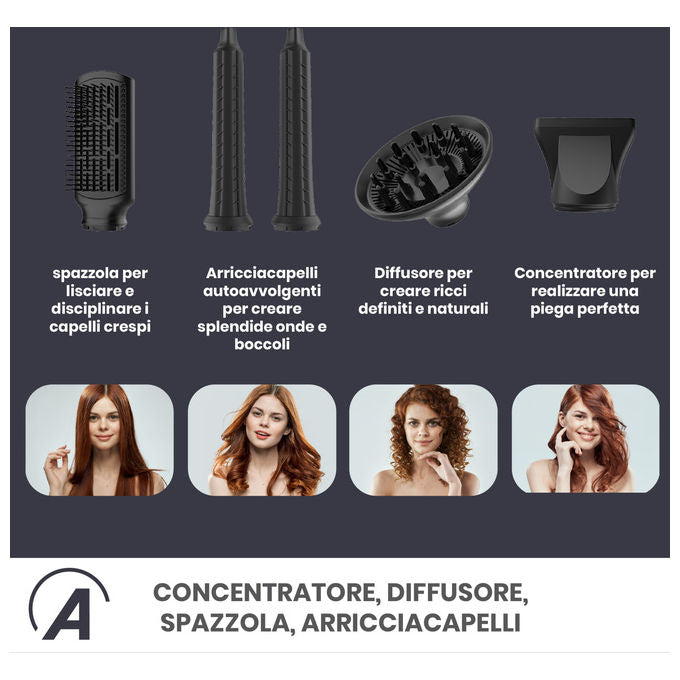 Ardes ARPHON03 Estylia Asciugacapelli e Styler 1500 W Brushless Ionico 5 Accessori Intercambiabili colore Nero
