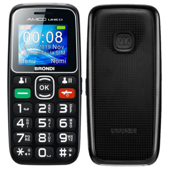 Brondi AMICO UNICO+ Telefono Cellulare Dual SIM Tasto SOS Grandi Tasti Display 2'' Radio FM Torcia colore Nero