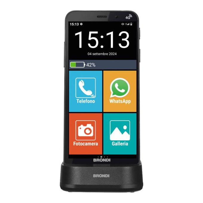 Brondi B0FF58FVVL Amico Vero 4G Smartphone per Anziani 5.7'' 3 GB RAM 32 GB Android 14 Dual SIM Tasto SOS colore Nero