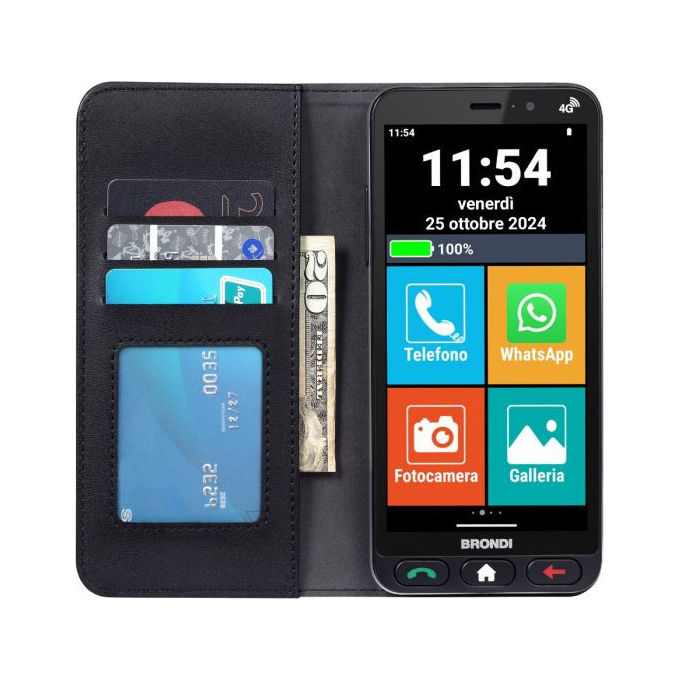 Brondi B0FF58FVVL Amico Vero 4G Smartphone per Anziani 5.7'' 3 GB RAM 32 GB Android 14 Dual SIM Tasto SOS colore Nero