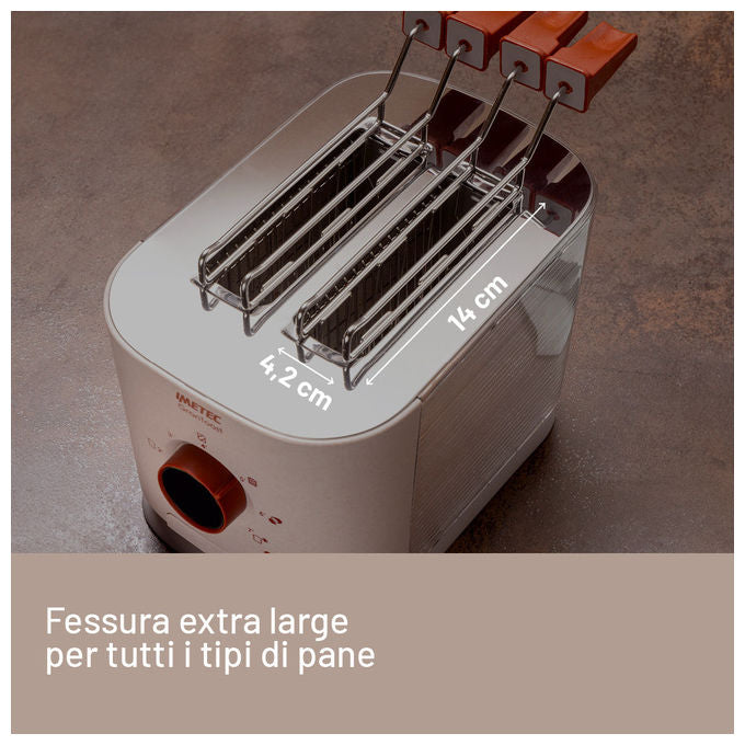 Imetec 7504 GranToast Tostapane 2 Fette XL Pinze Apribili 7 Livelli Doratura 600 W Display LED Timer Digitale colore Sabbia