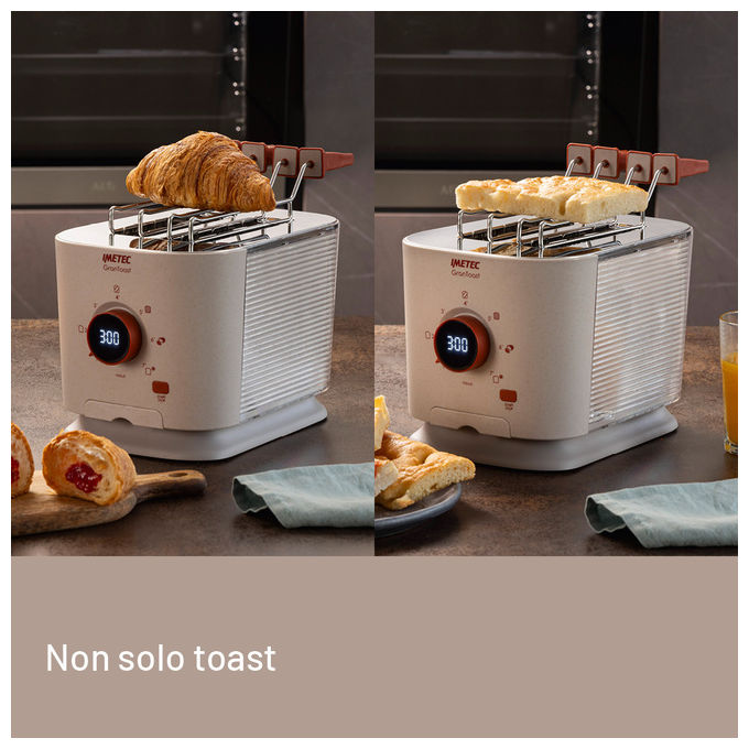 Imetec 7504 GranToast Tostapane 2 Fette XL Pinze Apribili 7 Livelli Doratura 600 W Display LED Timer Digitale colore Sabbia