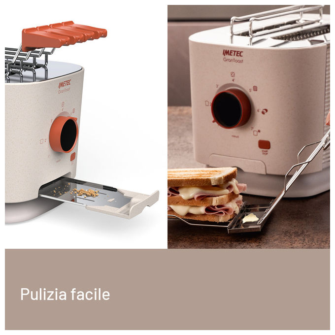 Imetec 7504 GranToast Tostapane 2 Fette XL Pinze Apribili 7 Livelli Doratura 600 W Display LED Timer Digitale colore Sabbia