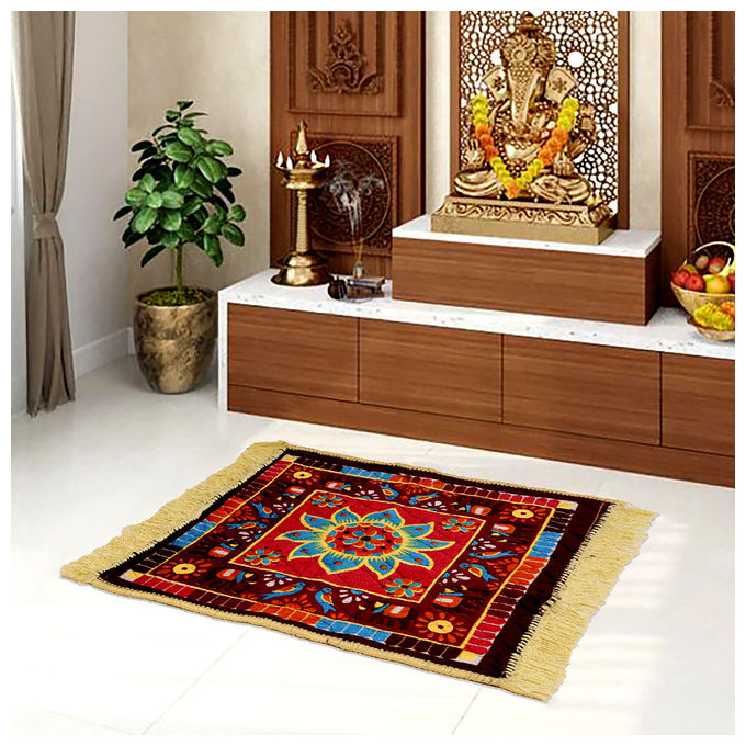 Kuber Industries Meditation Prayer Carpet Mat Pooja Aasan Mat Check Square
