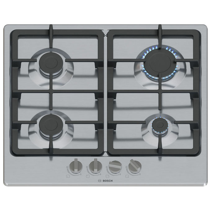 Bosch PGP6B5K90 Serie 4 Piano cottura Gas 60 cm 4 fuochi Griglie Ghisa Accensione Elettronica colore Acciaio inox