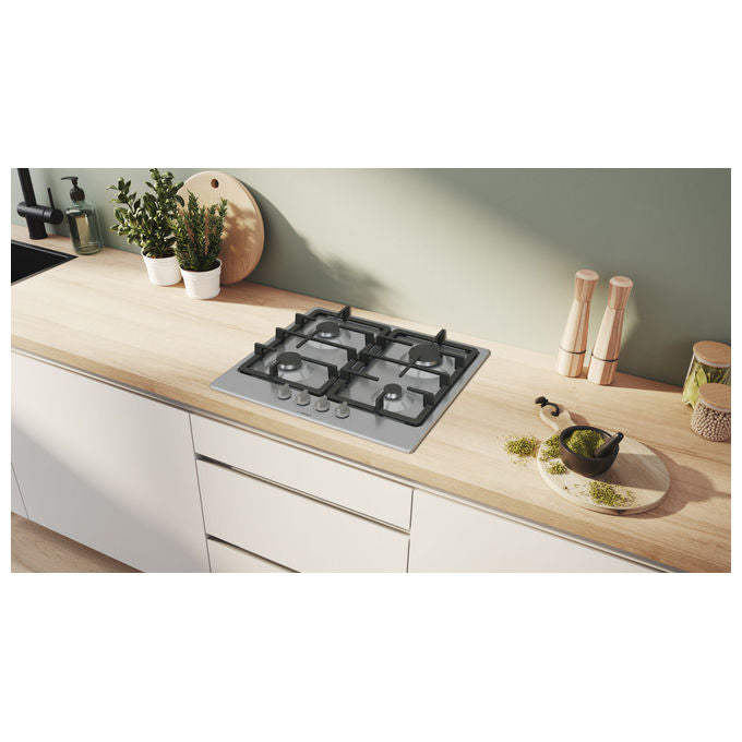 Bosch PGP6B5K90 Serie 4 Piano cottura Gas 60 cm 4 fuochi Griglie Ghisa Accensione Elettronica colore Acciaio inox