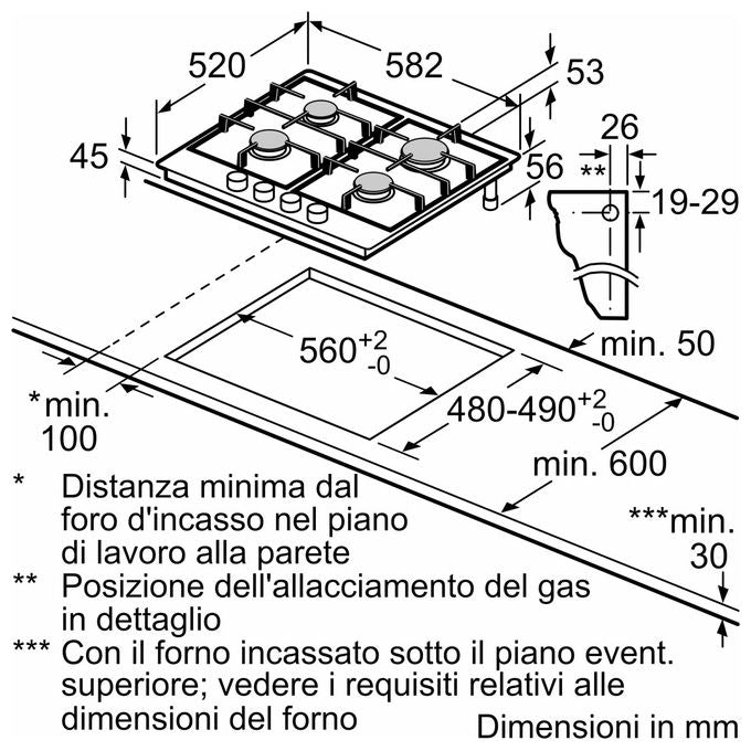 Bosch PGP6B5K90 Serie 4 Piano cottura Gas 60 cm 4 fuochi Griglie Ghisa Accensione Elettronica colore Acciaio inox