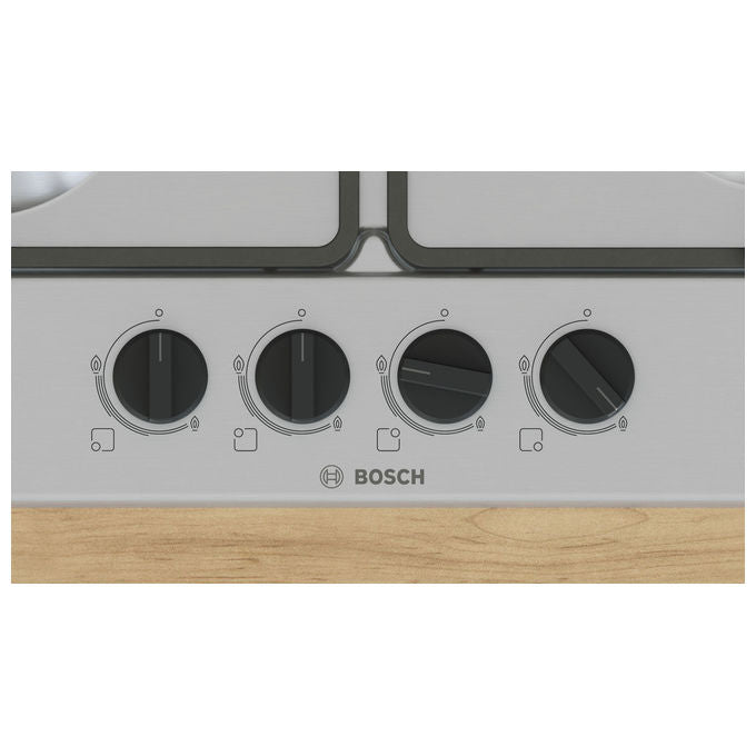Bosch PGH6B5K60 Serie 4 Piano cottura a gas 60 cm 4 fuochi Wok 3300 W Griglie in Ghisa colore Acciaio Inox