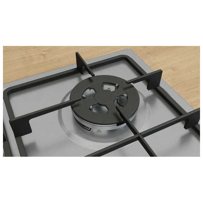 Bosch PGH6B5K60 Serie 4 Piano cottura a gas 60 cm 4 fuochi Wok 3300 W Griglie in Ghisa colore Acciaio Inox