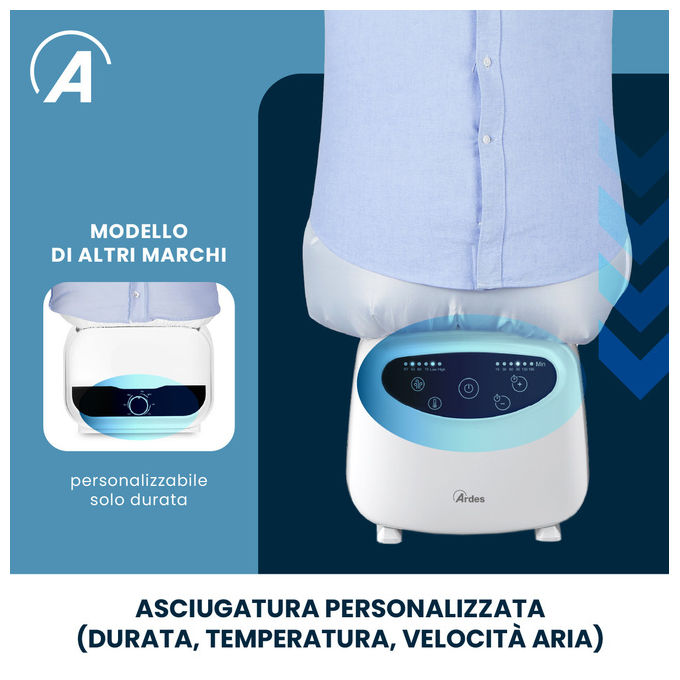Ardes ARAIRST01 Tsunami Asciuga e Stira Camicie Automatico 1200 W Touch Timer 3 ore colore Bianco