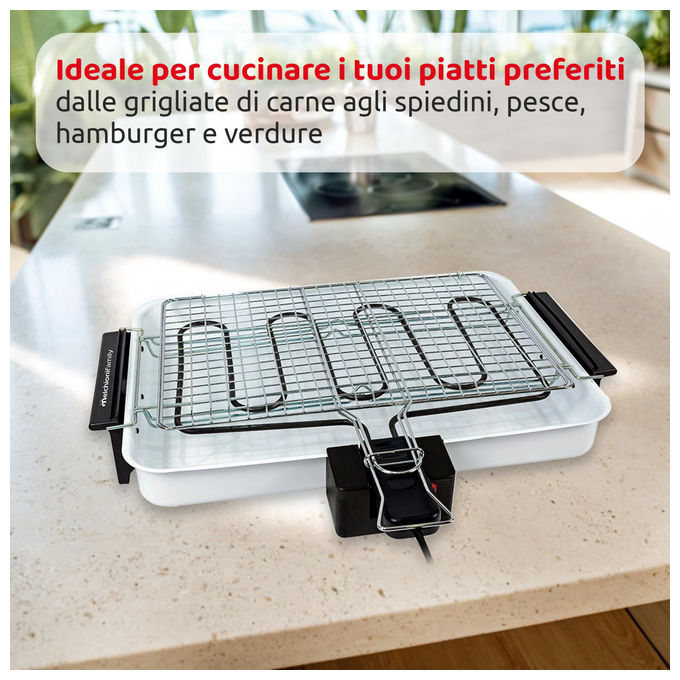 Melchioni Family 118380041 Spiedina Maxi Griglia Elettrica 2300 W Piastre Asportabili 52x38 cm colore Bianco