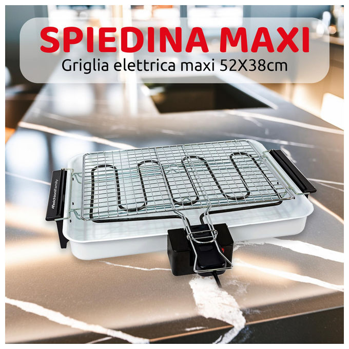Melchioni Family 118380041 Spiedina Maxi Griglia Elettrica 2300 W Piastre Asportabili 52x38 cm colore Bianco