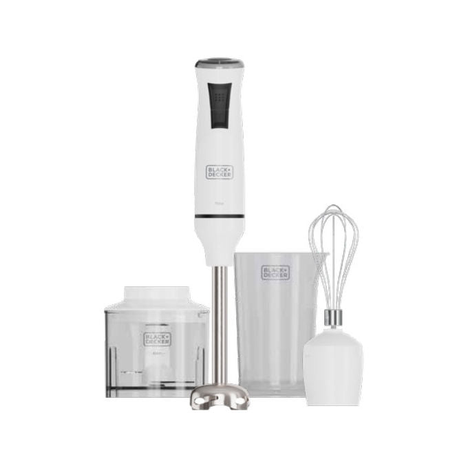 Black+decker BXHBA750E Frullatore ad Immersione 750W 20 Velocita' Funzione Turbo Lame Acciaio Inox BPA Free colore Bianco
