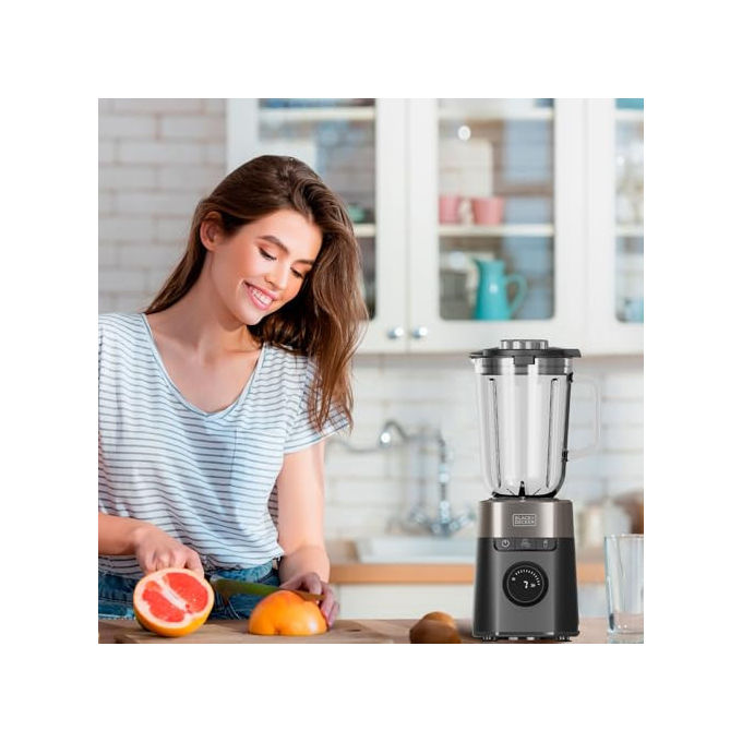 Black+decker BXJB1201E Frullatore a Bicchiere 2200W Caraffa in Vetro 2.2L 8 Velocita' 6 Lame Acciaio Inox Pulse Tritaghiaccio Smoothie colore Nero