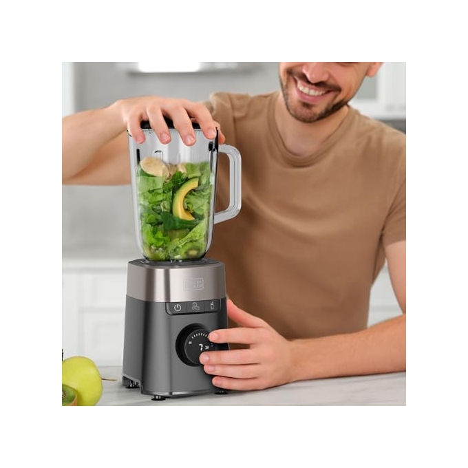 Black+decker BXJB1201E Frullatore a Bicchiere 2200W Caraffa in Vetro 2.2L 8 Velocita' 6 Lame Acciaio Inox Pulse Tritaghiaccio Smoothie colore Nero