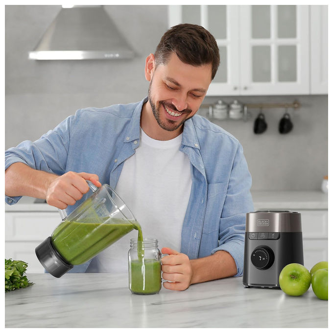 Black+decker BXJB1201E Frullatore a Bicchiere 2200W Caraffa in Vetro 2.2L 8 Velocita' 6 Lame Acciaio Inox Pulse Tritaghiaccio Smoothie colore Nero