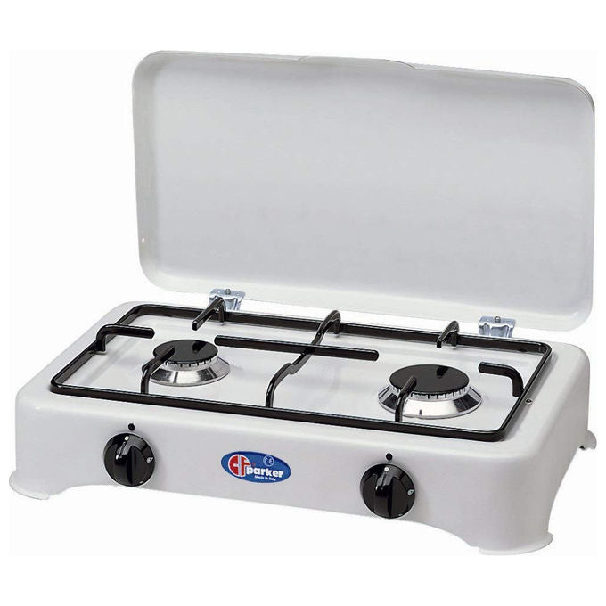 CFParker 5326GPSM Fornello a gas 2 fuochi metano 3.5 kW valvola di sicurezza griglia acciaio smaltato colore Bianco