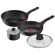 Lagostina 010267600005 Cucina Eco Set Pentole 5 pezzi Alluminio Riciclato Antiaderente Thermosignal Padella 24 cm Wok 28 cm Casseruola 18 cm colore Nero