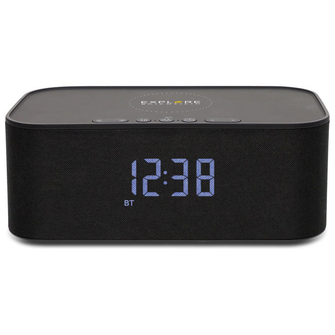 Explore Scientific BCC1001 Radiosveglia Portatile Bluetooth 5.0 10W Ricarica Wireless Qi Power Bank 4400 mAh Doppia Sveglia Vivavoce colore Nero
