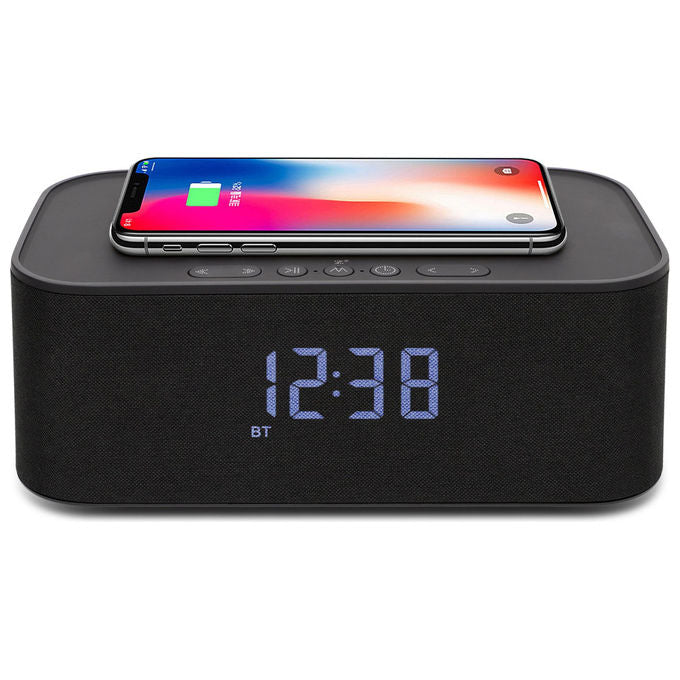 Explore Scientific BCC1001 Radiosveglia Portatile Bluetooth 5.0 10W Ricarica Wireless Qi Power Bank 4400 mAh Doppia Sveglia Vivavoce colore Nero