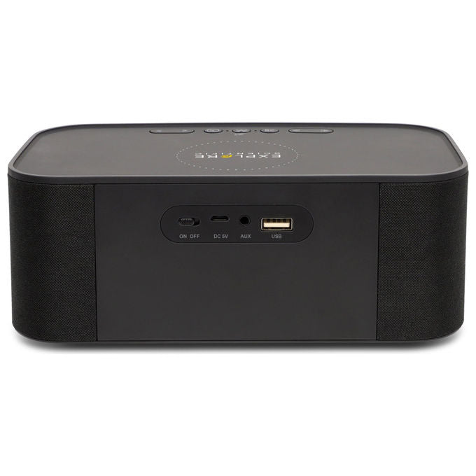Explore Scientific BCC1001 Radiosveglia Portatile Bluetooth 5.0 10W Ricarica Wireless Qi Power Bank 4400 mAh Doppia Sveglia Vivavoce colore Nero