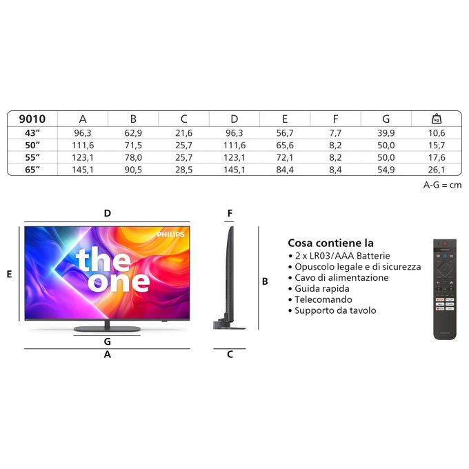 Philips 65PUS9010-12 The One Smart TV QLED 65'' 4K Ultra HD Ambilight Trilato Titan OS Dolby Vision Dolby Atmos 120 Hz colore Nero