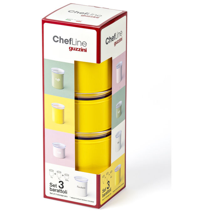 Fratelli Guzzini 274082236 Chef Line Set 3 Barattoli Impilabili BPA Free Lavabili in Lavastoviglie colore Giallo