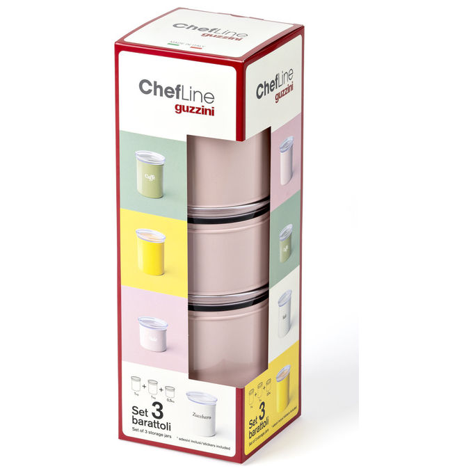 Fratelli Guzzini Set 3 Barattoli Personalizzabili Rosa