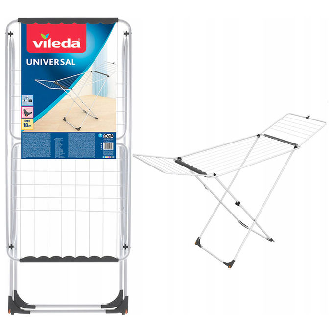 Vileda 157241 Universal Stendibiancheria da Interno 18 m Pieghevole con Ruote in Acciaio