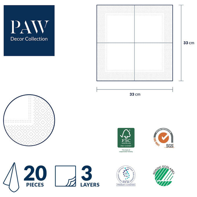 PAW Professional Tovaglioli Shiny Snowflakes 20 Pezzi