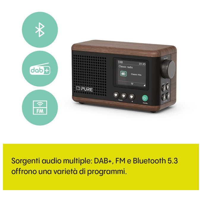 Pure CLASSIC MINI Radio Digitale Portatile DAB+ FM 5W Bluetooth USB-C batteria 4000 mAh colore Crema Legno