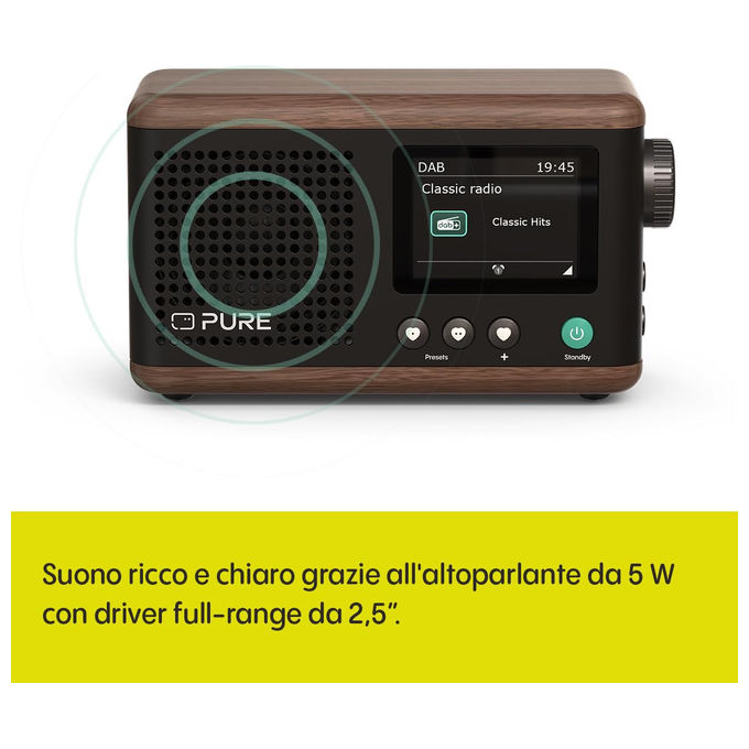 Pure CLASSIC MINI Radio Digitale Portatile DAB+ FM 5W Bluetooth USB-C batteria 4000 mAh colore Crema Legno