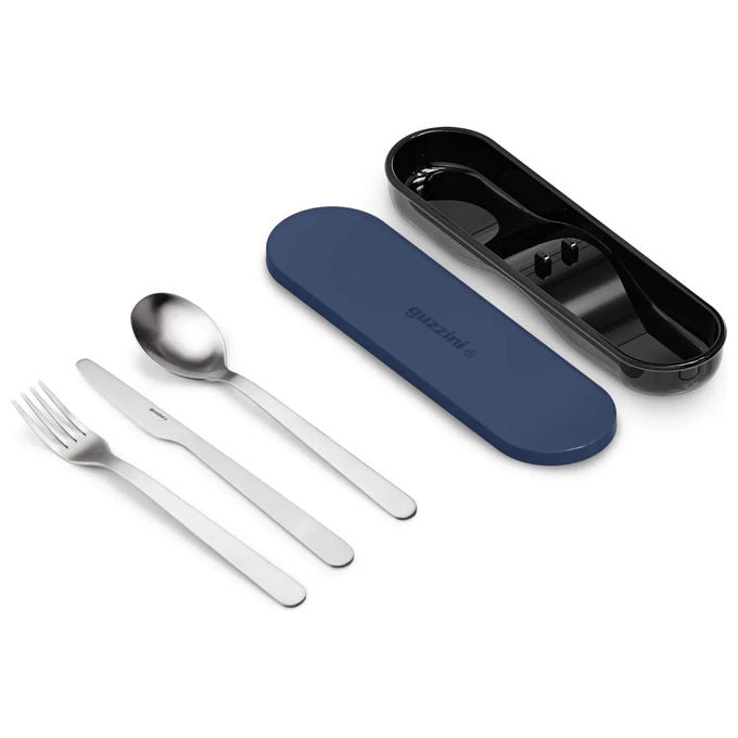 Guzzini 171155173 Store and Go On The Go Lunch Box Set 2 Contenitori 1200 ml con Posate Acciaio Inox colore Blu Zaffiro