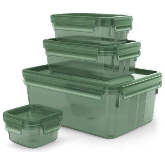 Emsa N1170600 Clip and Close Eco Set 4 Contenitori per Alimenti Rettangolari 0,2 0,55 1 3,7 L Ermetici PP Biosourcato colore Verde