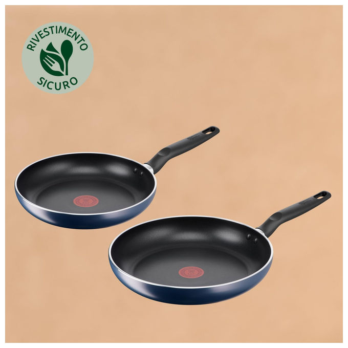 Lagostina 2100136443 Mirtillo Set 2 Padelle Antiaderenti Titanio Thermo-Signal Induzione 24 e 28 cm colore Blu Notte