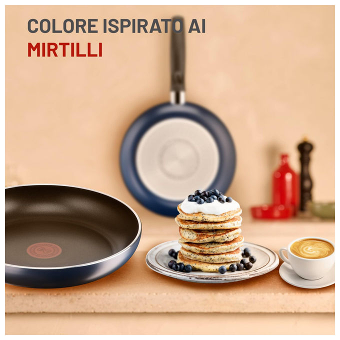 Lagostina 2100136443 Mirtillo Set 2 Padelle Antiaderenti Titanio Thermo-Signal Induzione 24 e 28 cm colore Blu Notte