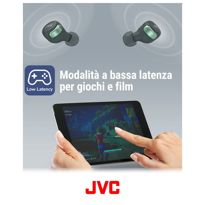 JVC HA-Z330T-G Auricolari True Wireless ANC Bluetooth 5.2 IPX4 21H autonomia bassa latenza colore Verde