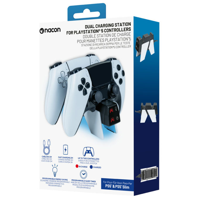 Nacon PS5DUALCHARGERV4 Dual Charger V4 Base di Ricarica Doppia PlayStation 5 DualSense DualSense Edge RGB colore Bianco Nero