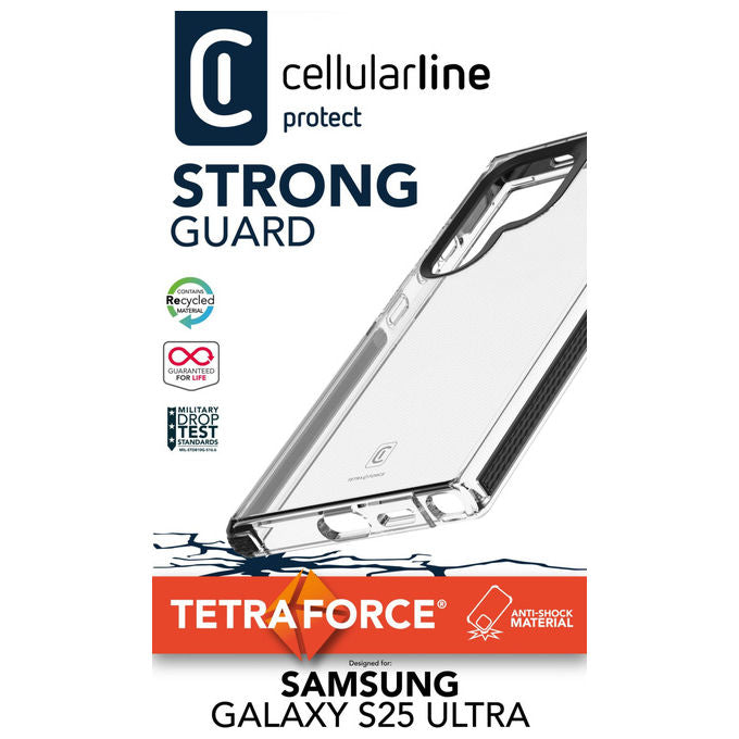 Cellularline TETRACGALS25UT Tetra Force Strong Guard Cover Samsung Galaxy S25 Ultra Antibatterica Resistente alle Cadute colore Nero